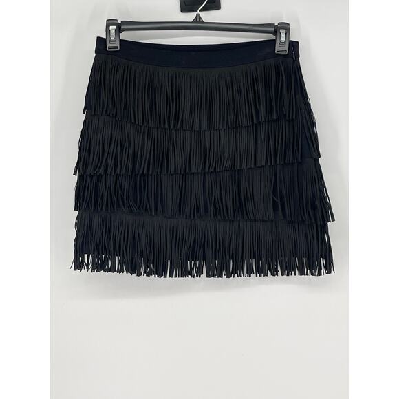 Express Black Tiered Fringe Mini Skirt‎ Size M Festival Boho Witchy Whimsigoth - Picture 2 of 7
